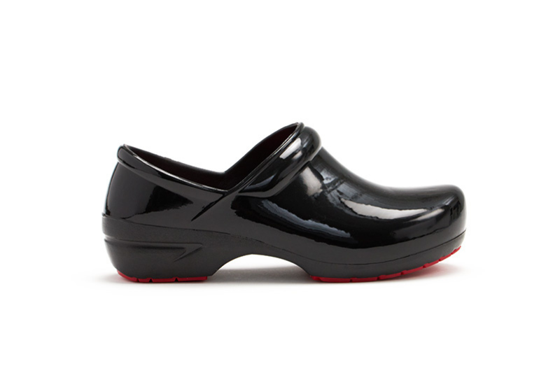 Shiny black nursing clogs on sale